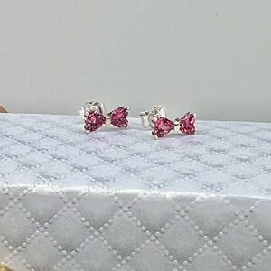 SPARKLING PINK BOW STUD EARRINGS, STERLING SILVER 925